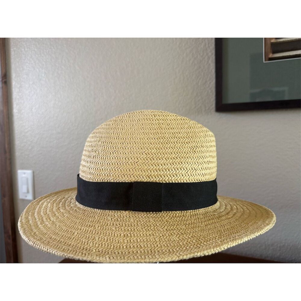 Banana Republic Unisex Straw Packable Hat Beige Wide Brim Summer - Picture 3 of 5
